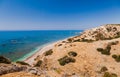 Panoramic landscape Petra tou Romiou (The rock of the Greek), Aphrodite& 39;s legendary birthplace in Paphos, Cyprus island,