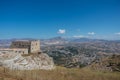 Panoramic landscape with Quartiere spagnolo in foreground. Erice, Sicily, Italy.