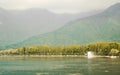 Panoramic Landscape scenery heavenly pristine beauty of world famous Dal Lake, Srinagar, Jammu and Kashmir, India. The Great