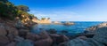 Panoramic landscape sea coast in Costa Brava, Lloret de Mar, Spain. Seascape of rocky beach on mediterranean sea