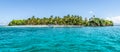 Cayo Levantado, Samana Bay, Dominican Republic. Panoramic view of Caribbean Islet with coconut palm trees and white sand beach.