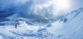 Panoramic landscape of a snowy forest in the mountains on a sunny winter day whis. Ukrainian Carpathians, near Mount Petros, there