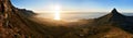 Panoramic landscape of sunset ocean and mountains in cape town Royalty Free Stock Photo