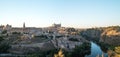 Panoramic landscape of Toledo old town and river Tajo at early morning Royalty Free Stock Photo