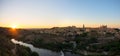 Panoramic landscape of Toledo old town during sunset, Spain. Royalty Free Stock Photo