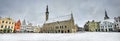 Cityscape with Town Hall in Raekoja square at winter dusk. Tallinn, Estonia Royalty Free Stock Photo