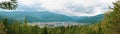 Panoramic landscape. Ukraine Carpathian Mountains, nature reserve town Skole, view from mountain Royalty Free Stock Photo