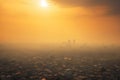 Panoramic landscape view of Bangkok city and skyscape that showing smog. Generative AI