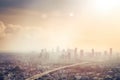 Panoramic landscape view of Bangkok city and skyscape that showing smog. Generative AI