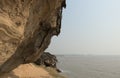 Panoramic landscape view of a beautiful cliff with wave pattern on rocks on the coast of Arabian Sea in Diu, India Royalty Free Stock Photo