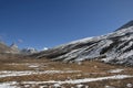 Panoramic landscape view of beautiful snowcapped Zero Point, or Yumesamdong, and distant Himalayan peaks. It is famous for tourism