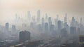 panoramic landscape view of city and skyscape that showing smog and polluted air pollution from particle PM2.5