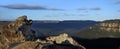 Panoramic landscape view of Grose Valley from Lincoln Rock Lookout at sunrise Blue Mountains New South Wales Australia Royalty Free Stock Photo