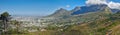 Panoramic landscape view of the majestic Table Mountain and city of Cape Town in South Africa. Beautiful scenery of a