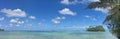 Panoramic landscape view of Muri lagoon at midday in Rarotonga,