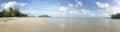 Panoramic landscape view of Muri lagoon at midday in Rarotonga,