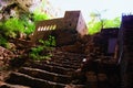 Panoramic landscape view of mysterious cave and Meryem Ana Church. Cennet and Cehennem English: Heaven and Hell Royalty Free Stock Photo