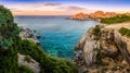 Panoramic landscape view at rocky ocean coastline