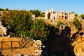 Panoramic landscape view ruins of antique city. Kanlidivane ancient city in Mersin Province