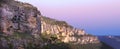 Panoramic landscape view of The Three Sisters rock formation in Royalty Free Stock Photo