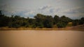 Panoramic landscape view to sahel and oasis Dogon Tabki with flooded river , Dogondoutchi, Niger