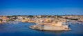 Panoramic landscape view of  Valletta Grand Harbour at night, Valletta, Island of Malta. Royalty Free Stock Photo