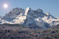 Panoramic landscape in winter wirh mountain range Royalty Free Stock Photo