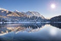 Panoramic landscape in winter wirh mountain range Royalty Free Stock Photo