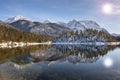 Panoramic landscape in winter wirh mountain range Royalty Free Stock Photo