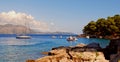 Panoramic landscape with yacht (Croatia) Royalty Free Stock Photo