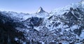 Zermatt city village view point and iconic Matterhorn peak at dawn, Switzerland Royalty Free Stock Photo