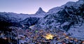 Zermatt city village view point and iconic Matterhorn peak at dawn, Switzerland Royalty Free Stock Photo