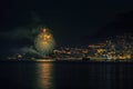 Panoramic lovely view of fireworks on the Principality of Monaco shortly after sunset Royalty Free Stock Photo