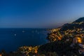 Panoramic lovely view of fireworks on the Principality of Monaco shortly after sunset Royalty Free Stock Photo