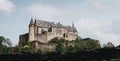 Panoramic low angle view of Vianden Castle, Luxembourg Royalty Free Stock Photo