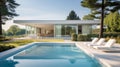 Panoramic of luxurious and modern mansion with swimming pool Royalty Free Stock Photo