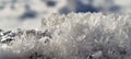Panoramic macro shot of ice crystals with a blurred background