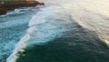 Panoramic marine landscape calm ocean water washing coastal rocks aerial view. Royalty Free Stock Photo