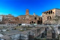 Panoramic of the Market of Trajan Roman Emperor, seen at dusk