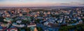 Panoramic of the medieval, beautiful walled city of Tallinn gleaming under the sunset in Estonia