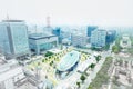 Panoramic modern cityscape building view of Nagoya, Japan. mix hand drawn sketch illustration