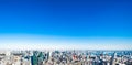 Panoramic modern city skyline aerial view under blue sky in Tokyo, Japan