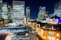 Panoramic modern city skyline bird eye aerial night view in Tokyo Station, Japan Royalty Free Stock Photo