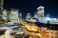 Panoramic modern city skyline bird eye aerial night view with tokyo station under dramatic glow and beautiful dark blue sky in To Royalty Free Stock Photo