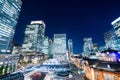 Panoramic modern city skyline bird eye aerial night view with tokyo station under dramatic glow and beautiful dark blue sky in To Royalty Free Stock Photo