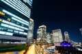 Panoramic modern city skyline bird eye aerial night view with tokyo station under dramatic glow and beautiful dark blue sky in To Royalty Free Stock Photo