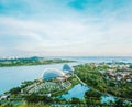 Panoramic modern city skyline bird eye aerial view of Gardens by the bay in Singapore Royalty Free Stock Photo