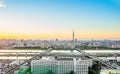 Panoramic modern city skyline bird eye aerial view with tokyo skytree under dramatic sunset glow and beautiful cloudy sky in Tokyo Royalty Free Stock Photo