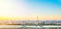 Panoramic modern city skyline bird eye aerial view with tokyo skytree under dramatic sunset glow and beautiful cloudy sky in Tokyo Royalty Free Stock Photo