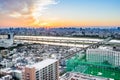 Panoramic modern city skyline bird eye aerial view with tokyo skytree under dramatic sunset glow and beautiful cloudy sky in Tokyo Royalty Free Stock Photo